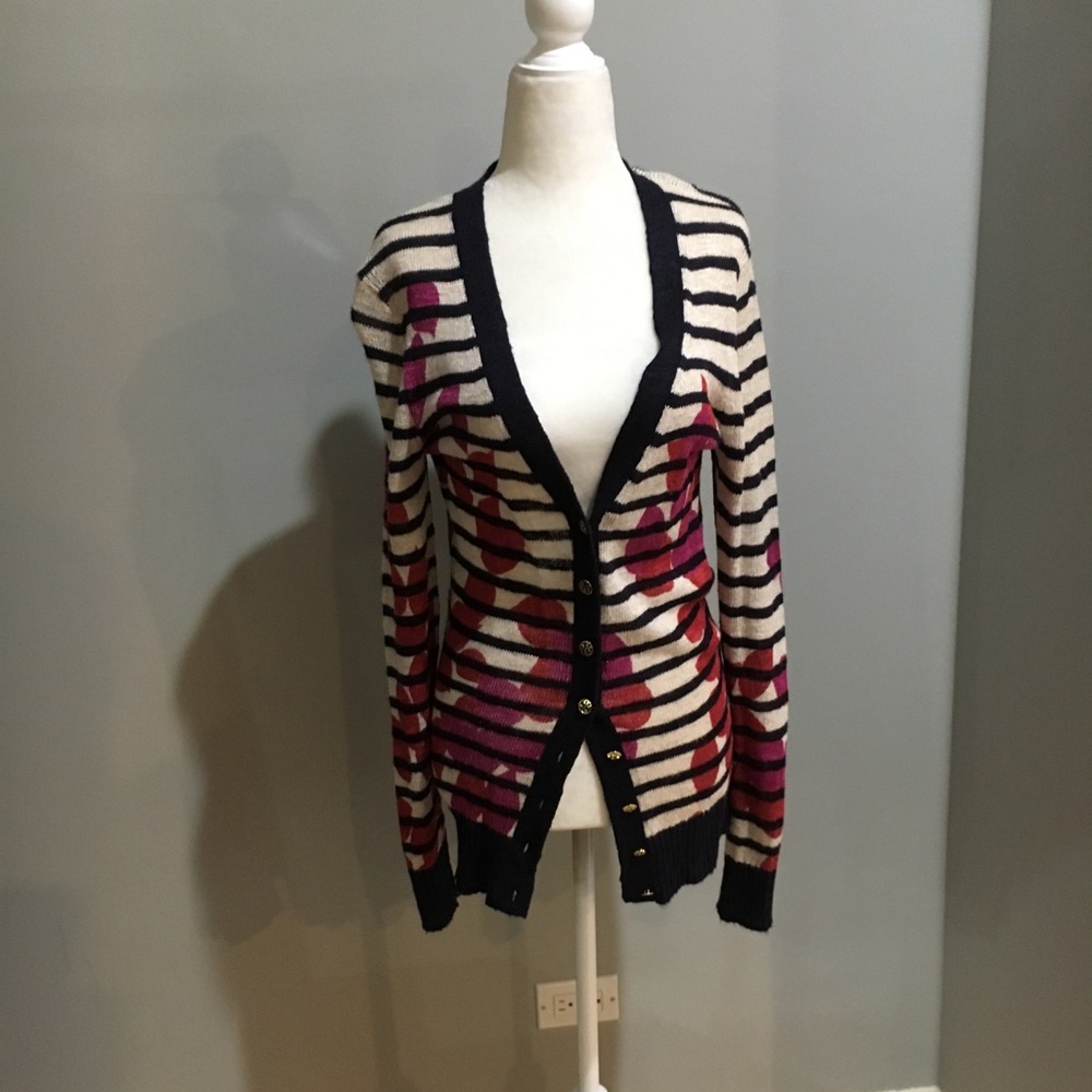 Tory Burch floral & navy stripe cardigan